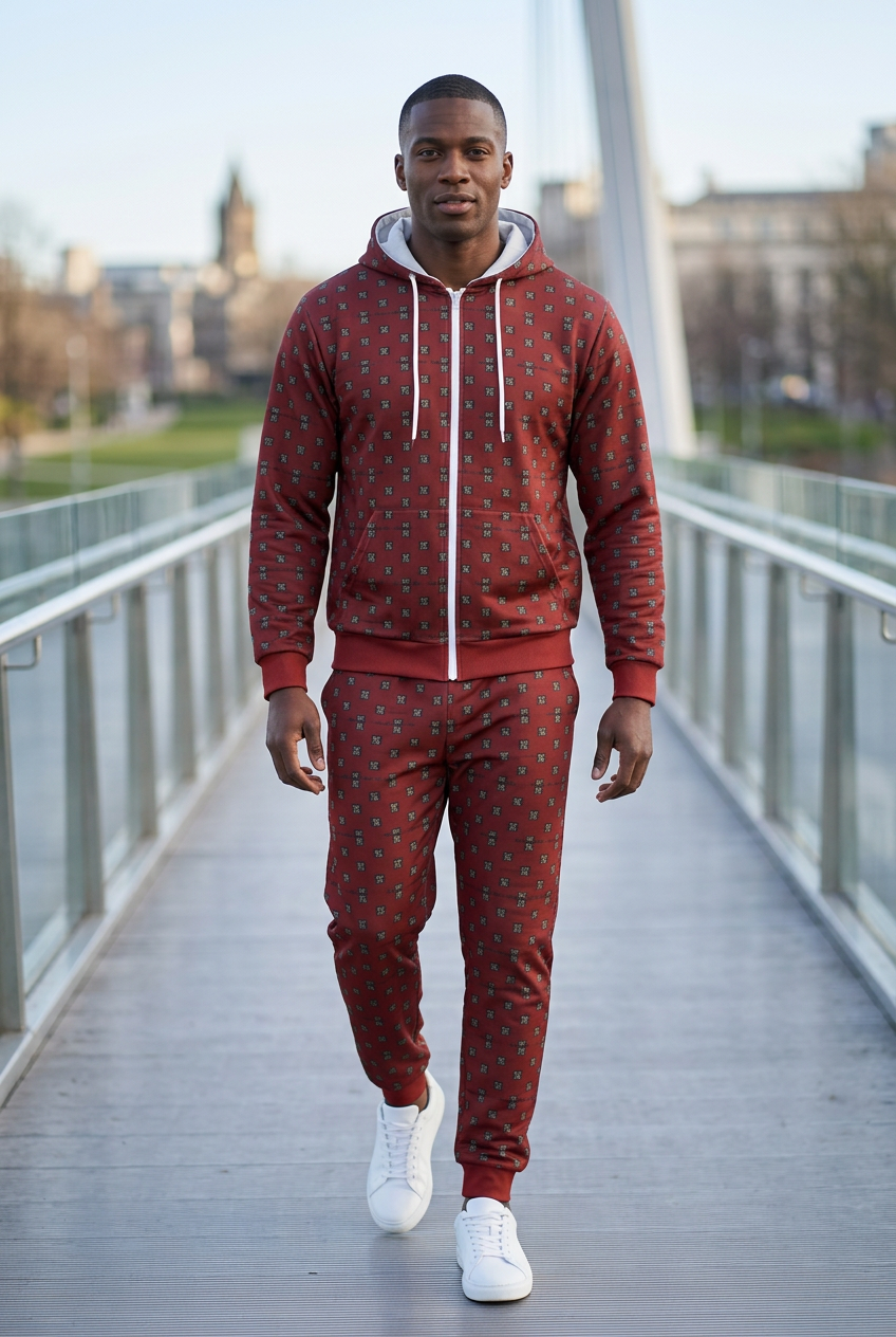 Black male walking across a pedestrian bridge
