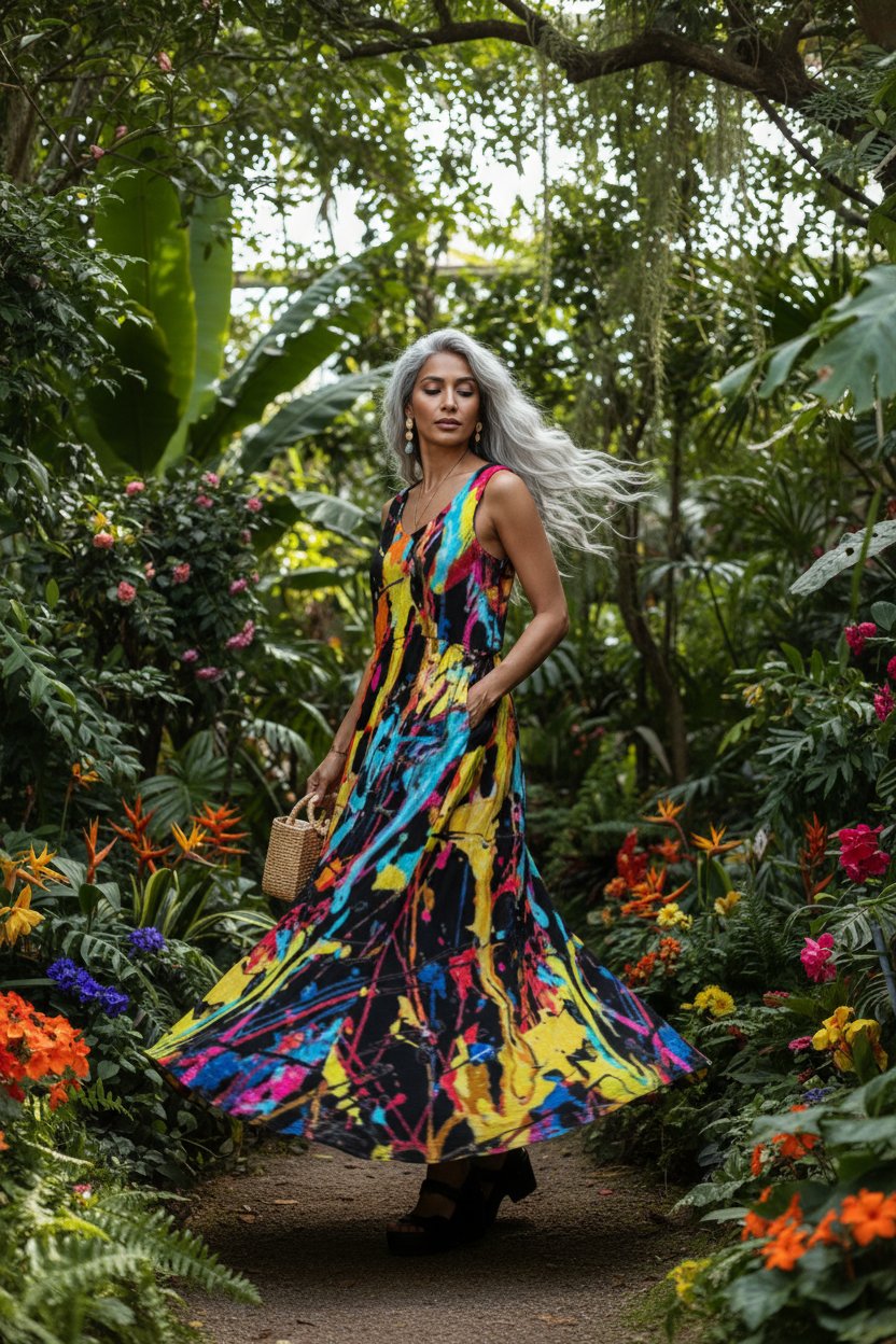 Black Paint Dress - Botanical Garden