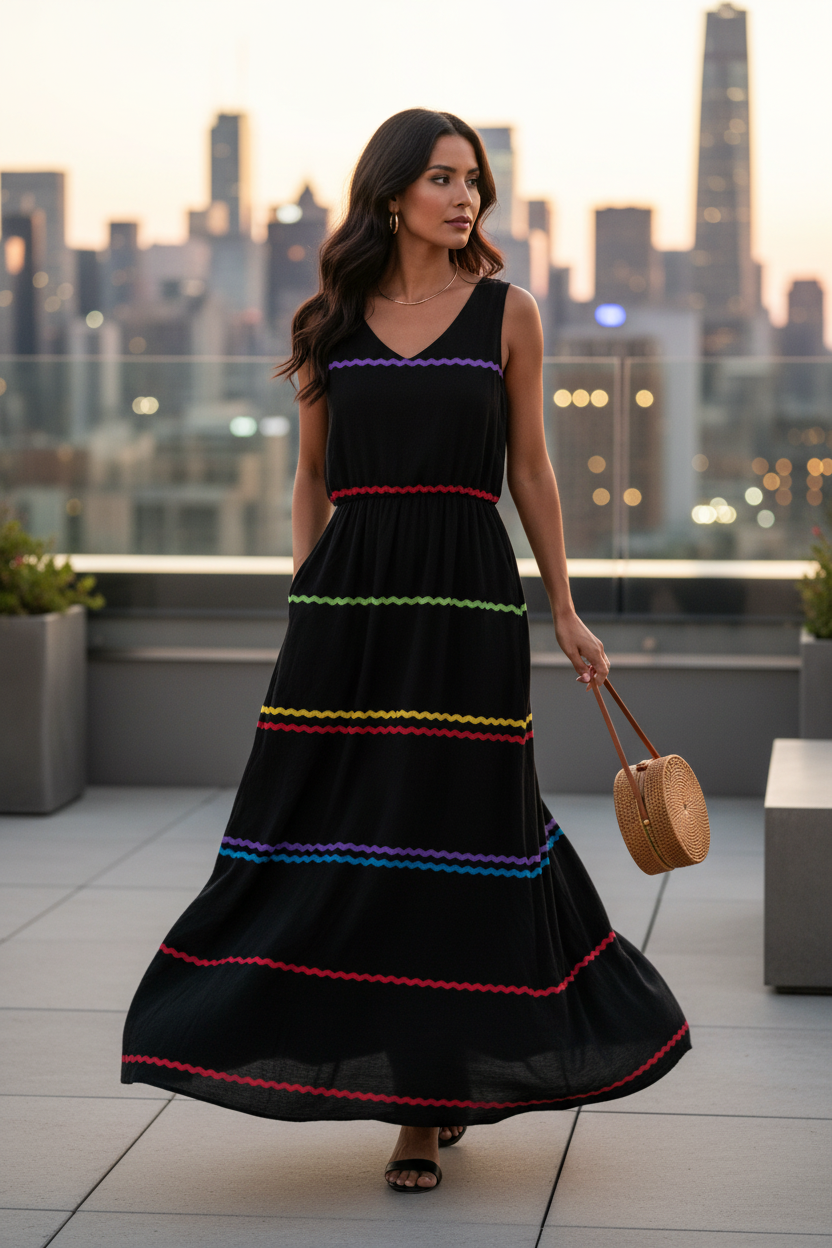 Black Stripe Dress - Rooftop