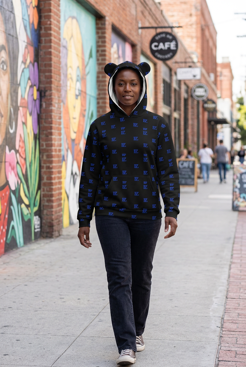 Black woman walking in the hoodie