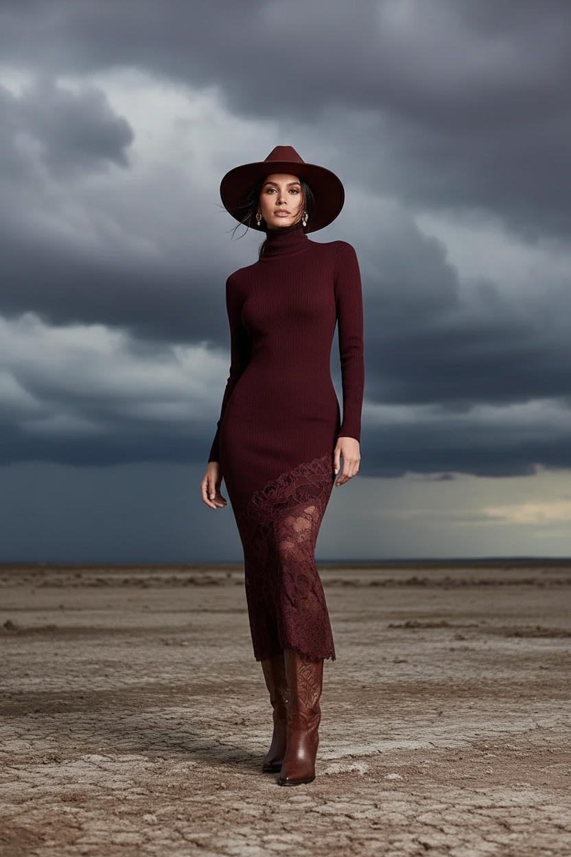 Burgundy Dress - Outdoor