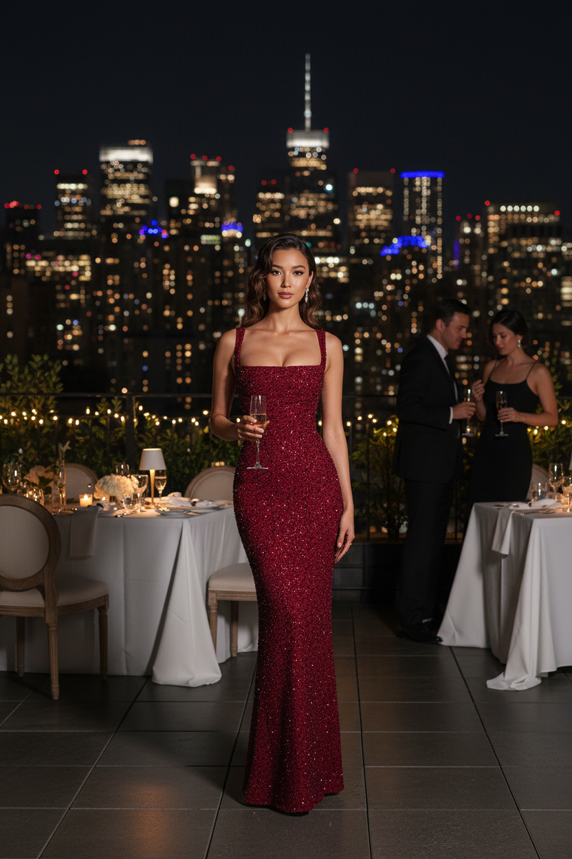 Burgundy Sequin Dress - Rooftop