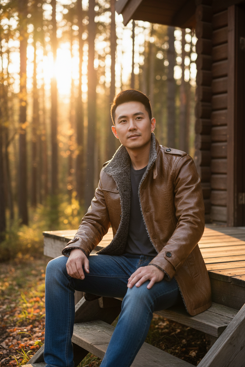 Cabin steps, jacket unbuttoned