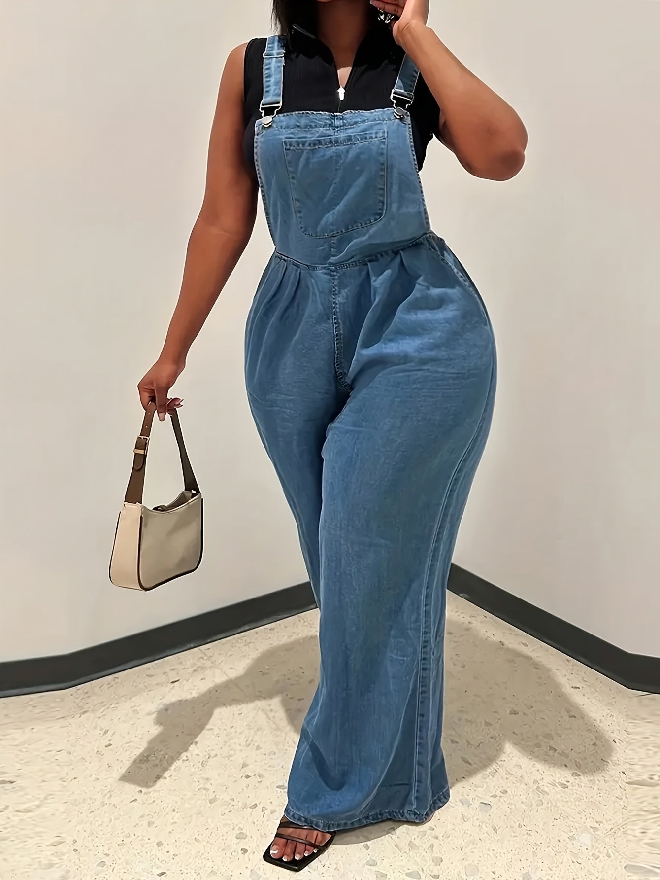 FZ Women'S Loose Version Of Sleeveless Wide-leg Denim Jumpsuit