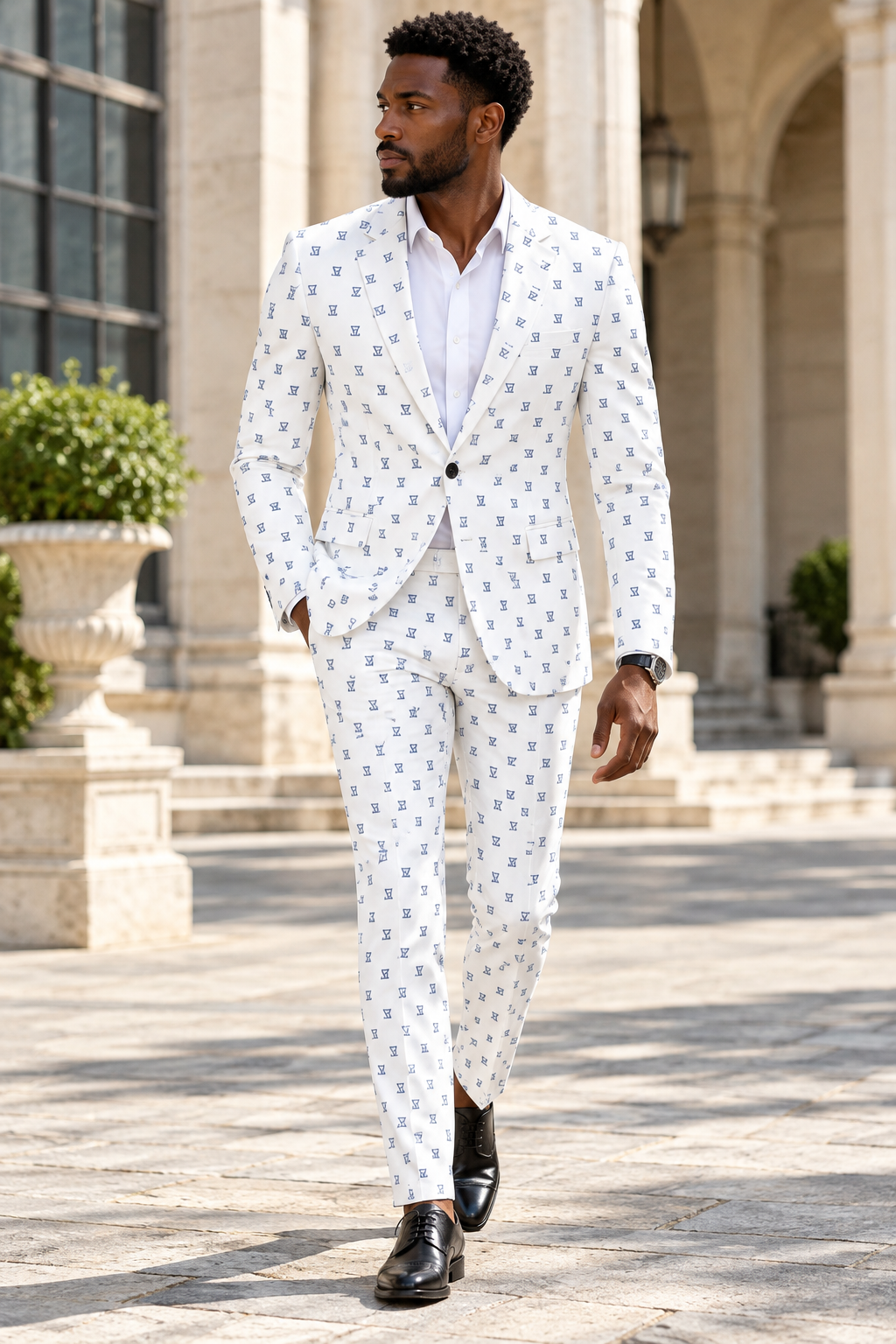 Courtyard white-suit look