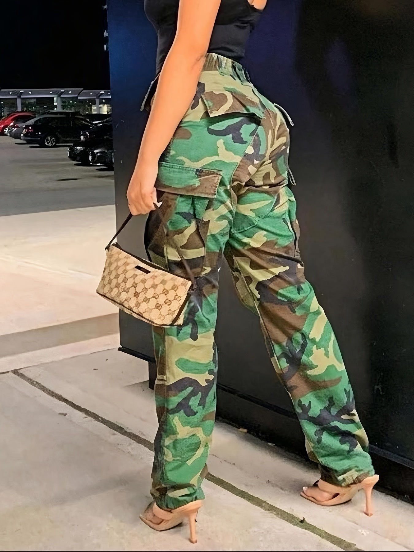 FZ Women's Camo Print Casual Street Style Elastic Waist Cargo Pants