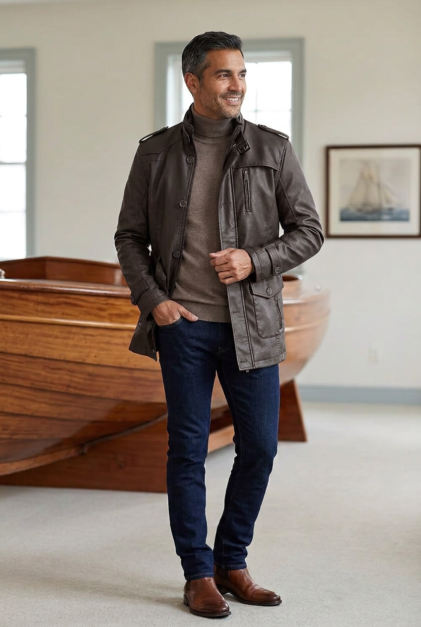 Dark-brown jacket correction in the nautical museum