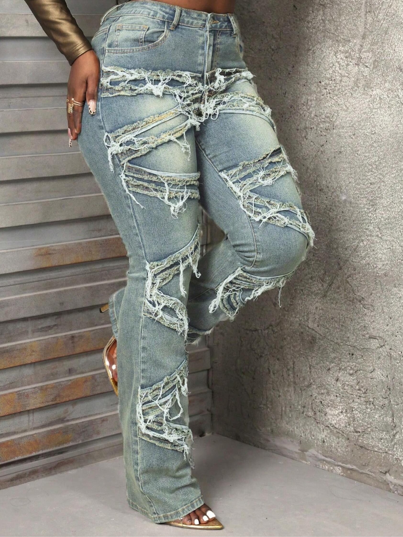 FZ Women's Vintage Fringed Street Style Denim Pants
