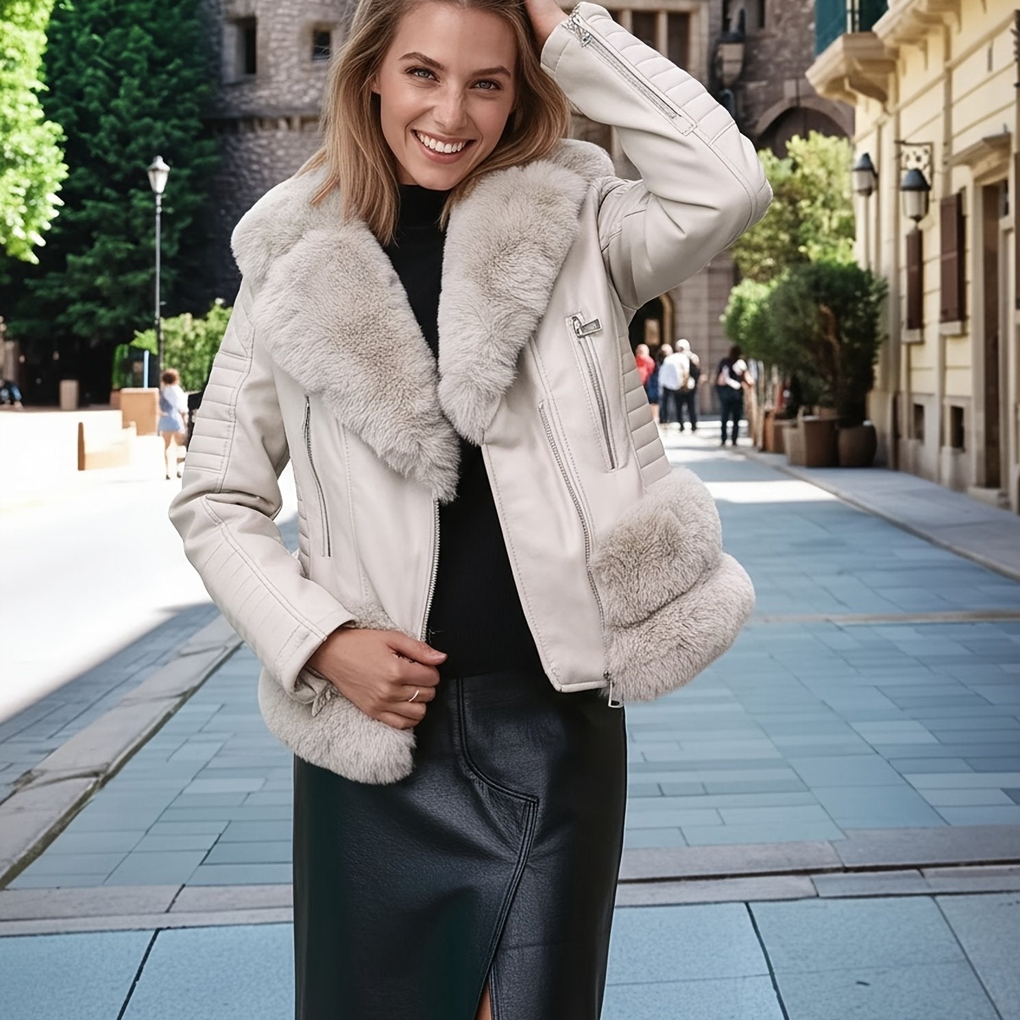 FZ Women'S Retro PU Faux Leather Jacket