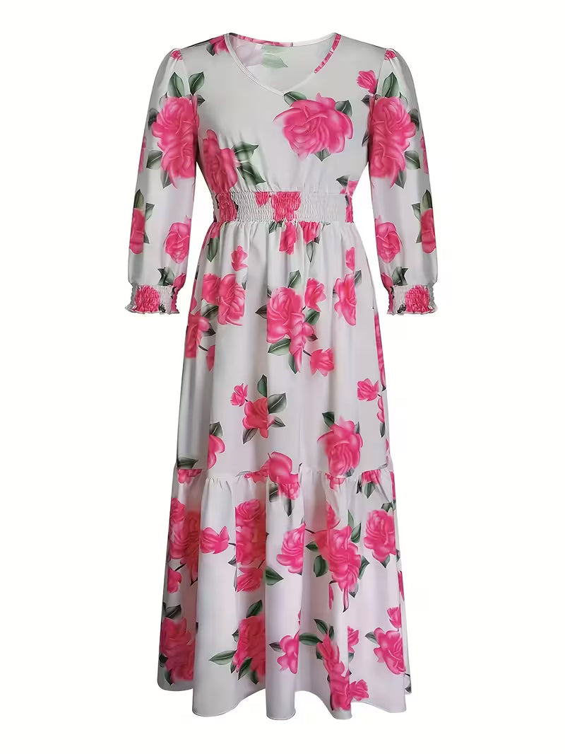 FZ Women's Plus Size V-Neck Floral Print Maxi Dress