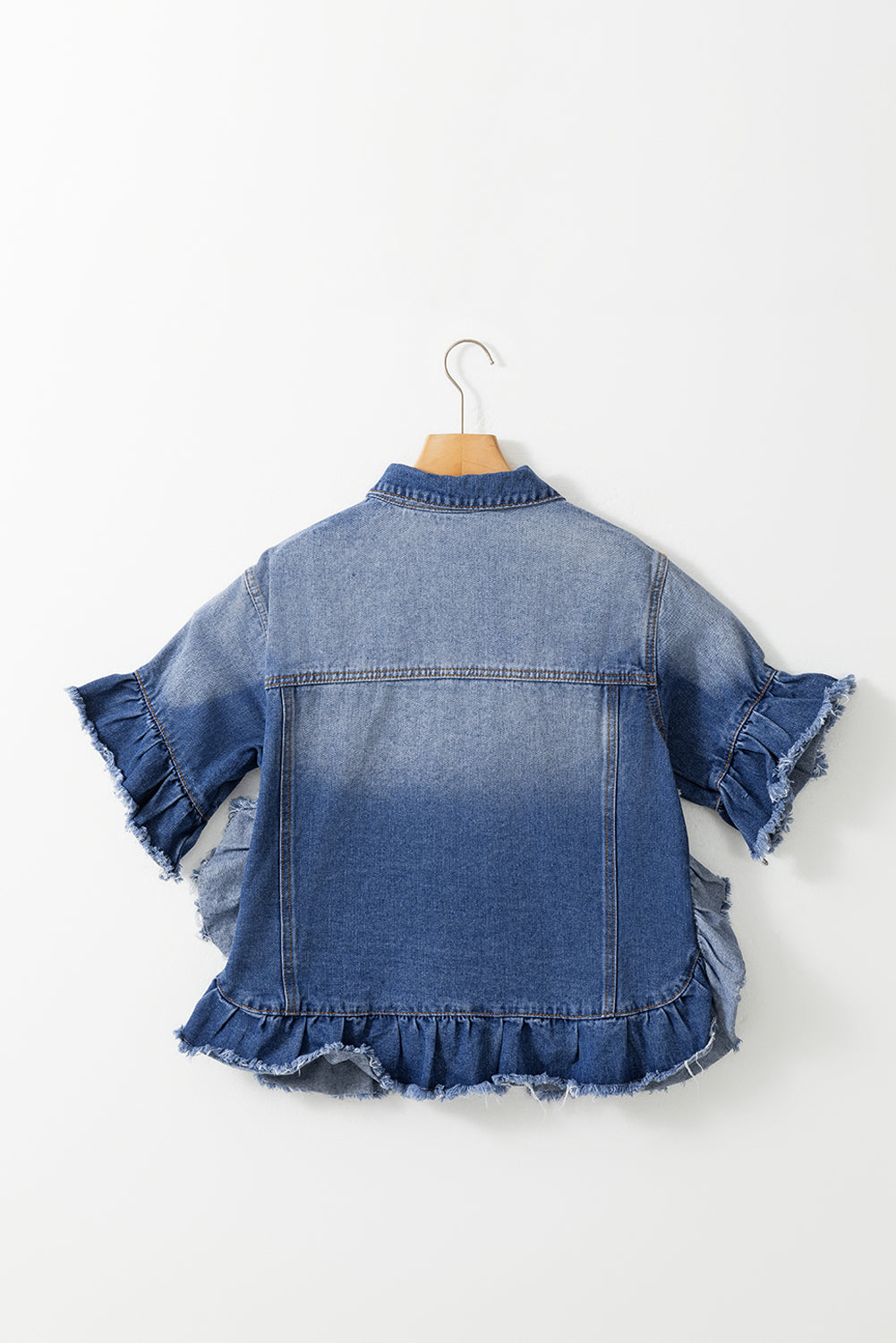 FZ Women's Ruffled Raw Hem Half Sleeve Denim Top - FZwear