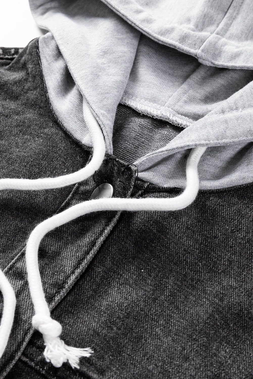 Black Drawstring Hooded Frayed Denim Jacket FZwear