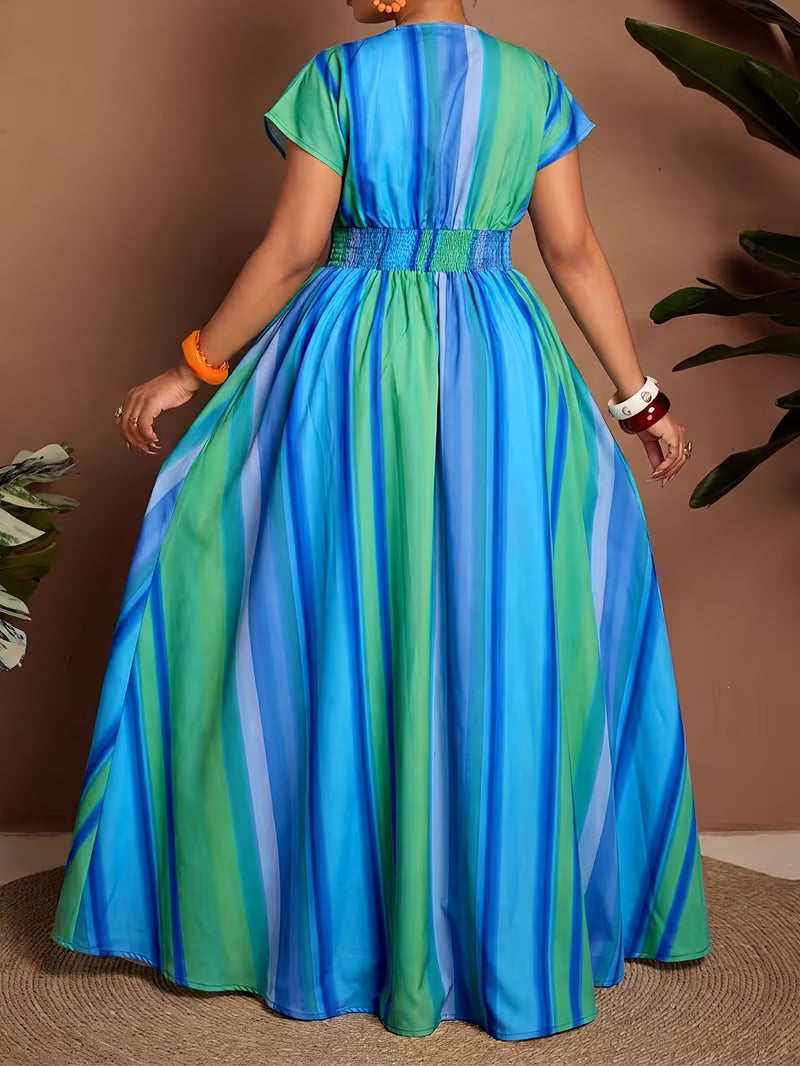 FZ Women's Plus Size Dress V-Neck Short-Sleeved Tie Dress