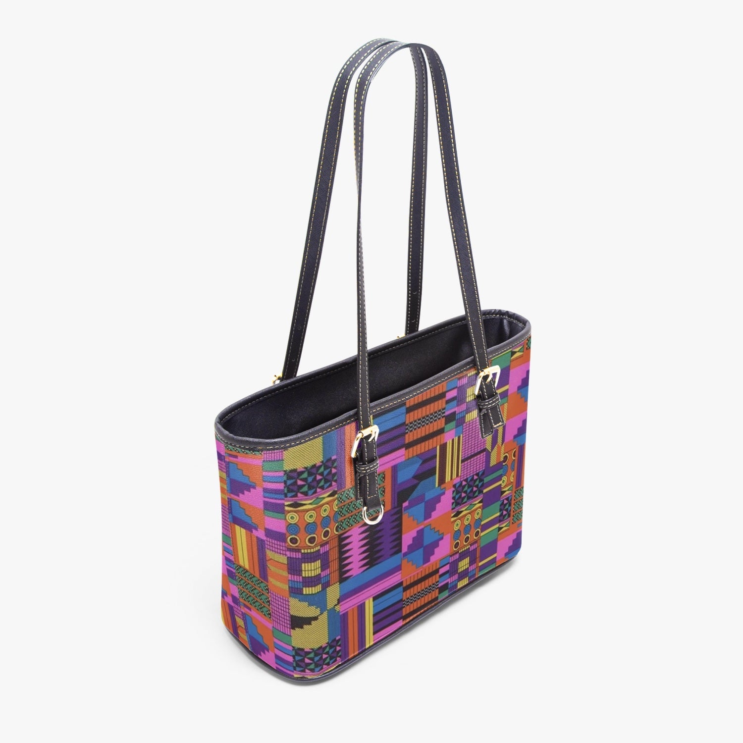 FZ African Print Large Leather Tote Bag JetPrint