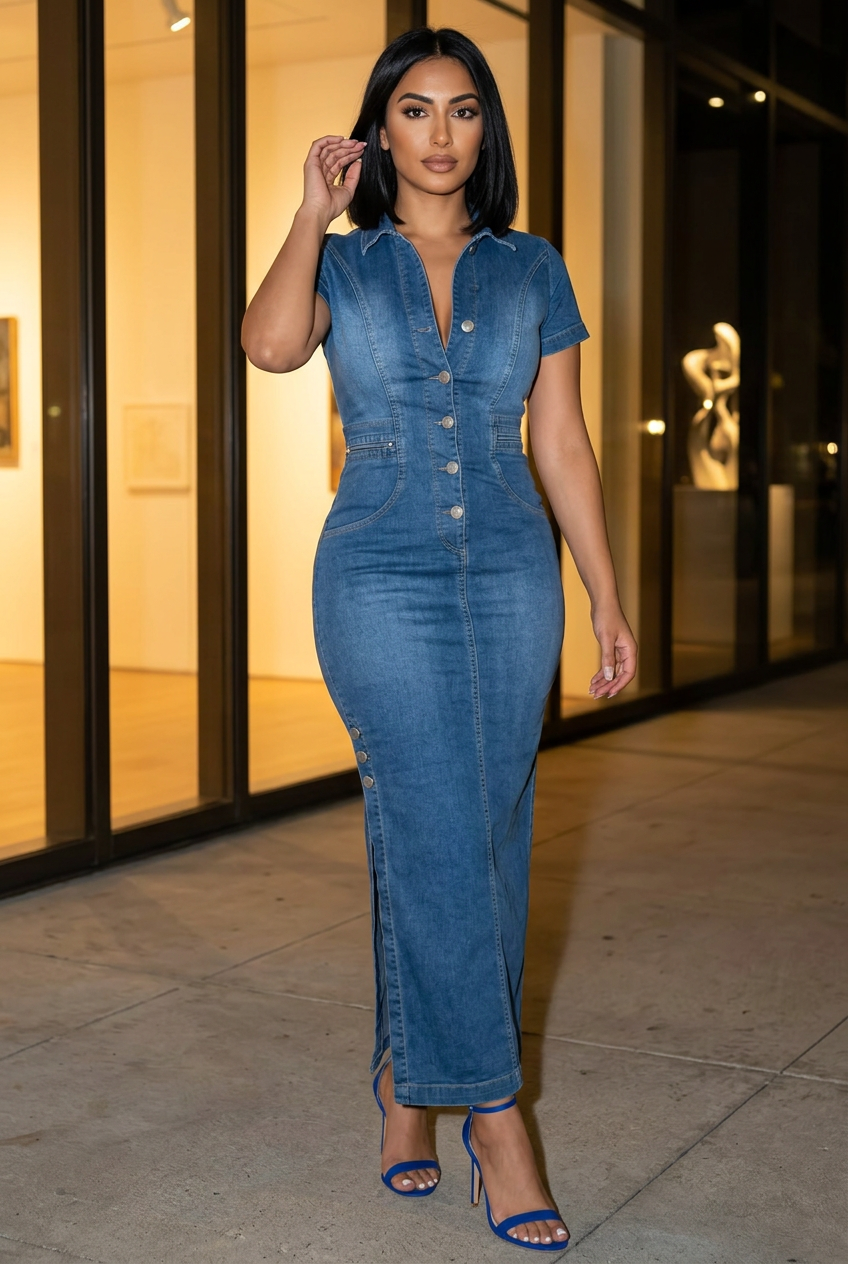 Gallery evening look with cobalt heels