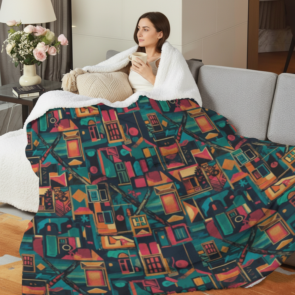 Hispanic female model cozy blanket lifestyle