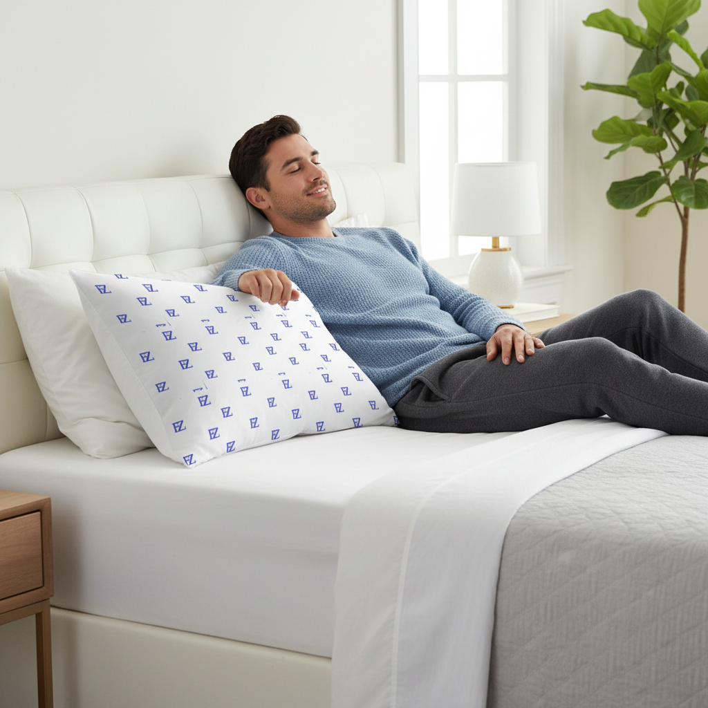 Hispanic male model white FZ monogram pillow