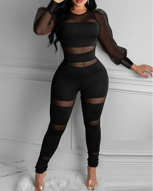 FZ Women's Sheer Mesh Drawstring Skinny Jumpsuit - FZwear