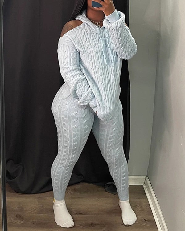 FZ Women's Cold Shoulder Cable Knit Pants Suit - FZwear