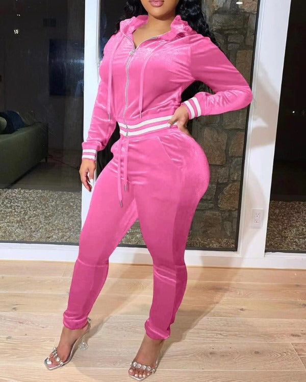 FZ Women's Striped Hooded Design Pants Suit - FZwear