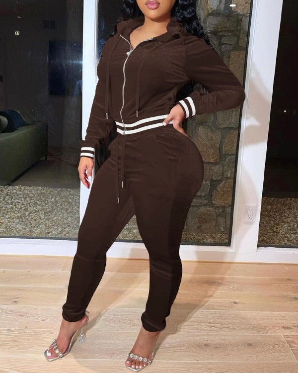 FZ Women's Striped Hooded Design Pants Suit - FZwear