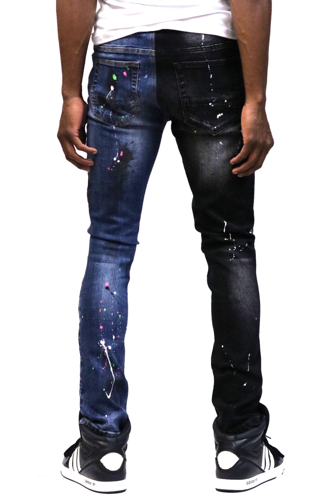 Aspen Men's heavy washed half and half two tone washing stretchable skinny denim pants