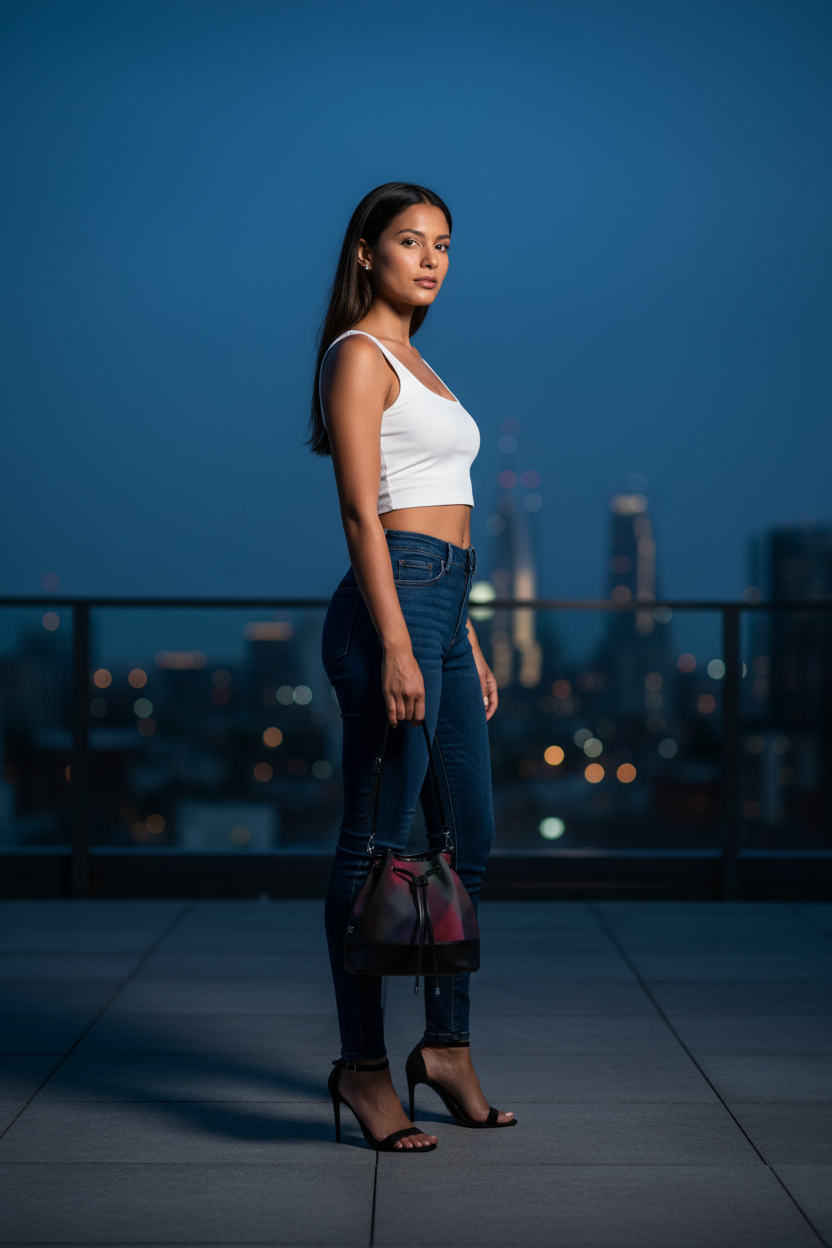 Latina model - Handheld - Rooftop Dusk