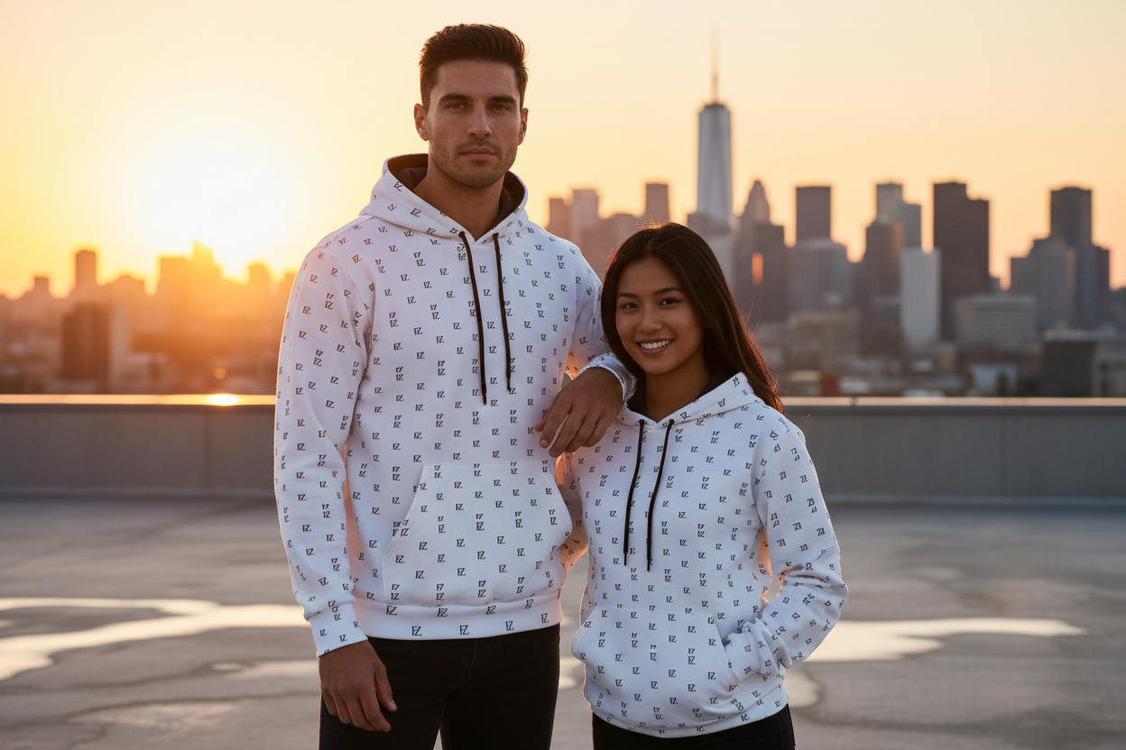 Male and female models - FZ monogram hoodie