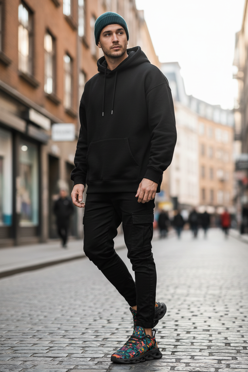 Male black sole sneakers