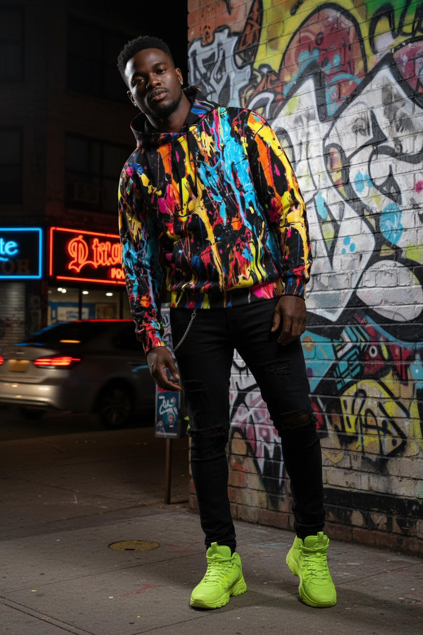Male model - paint splatter hoodie