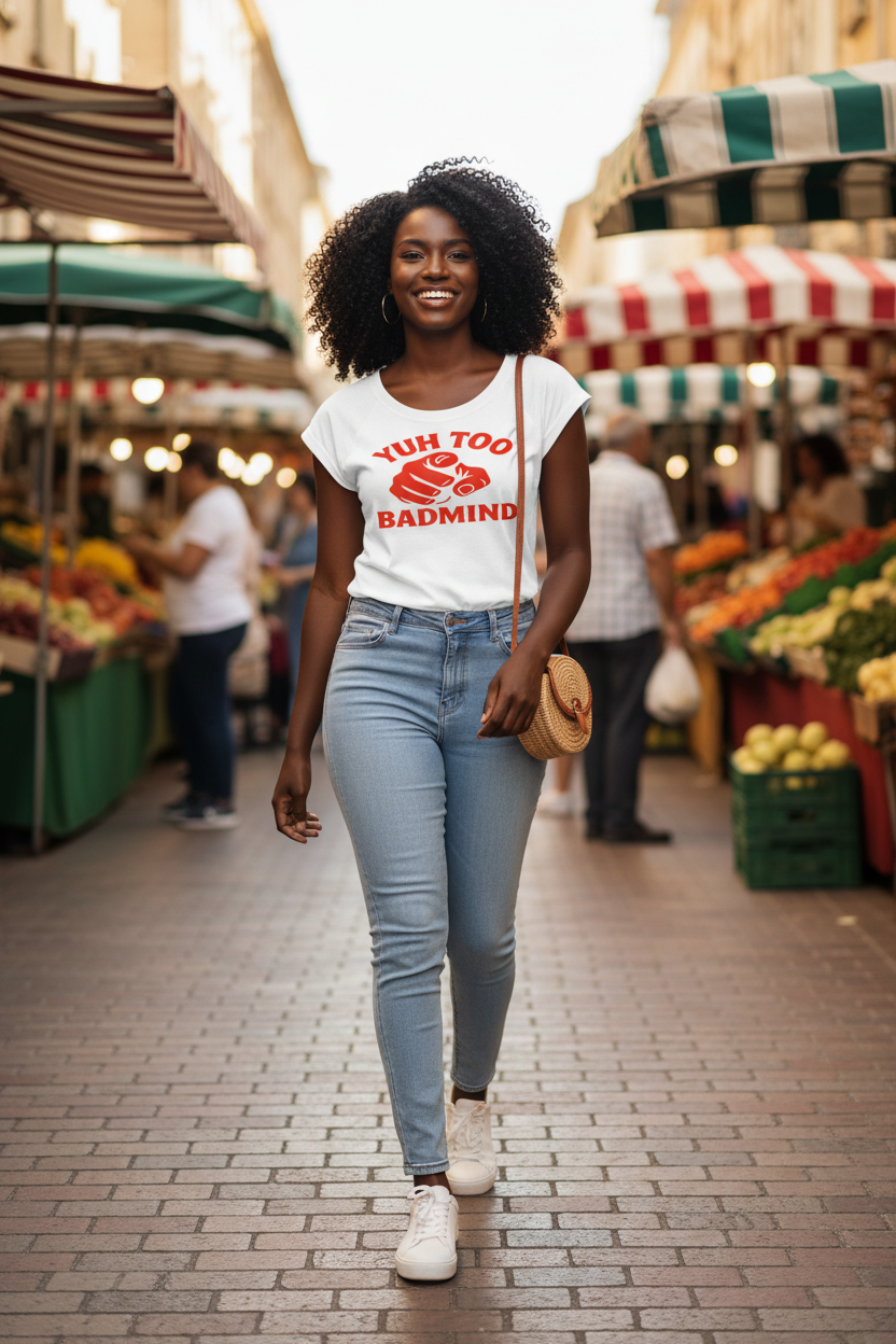 Model at outdoor market
