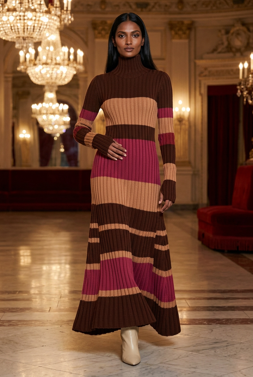 Opera-house evening dress look with cream boots