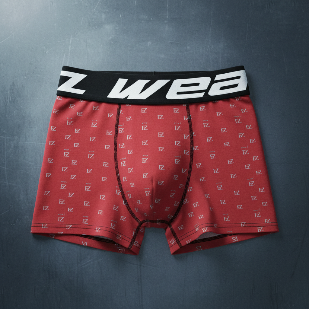 Red FZwear - brushed metal flat lay