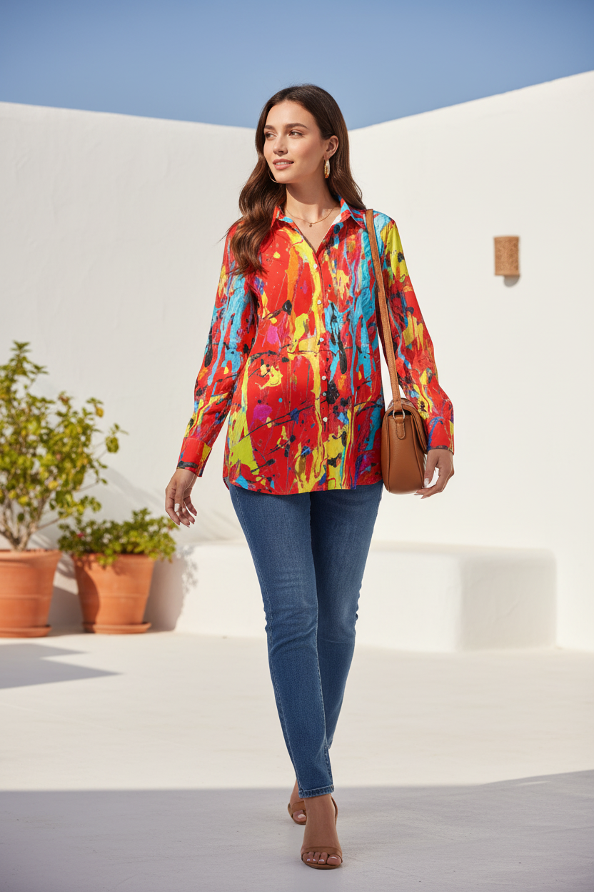 Red Paint Shirt - Mediterranean