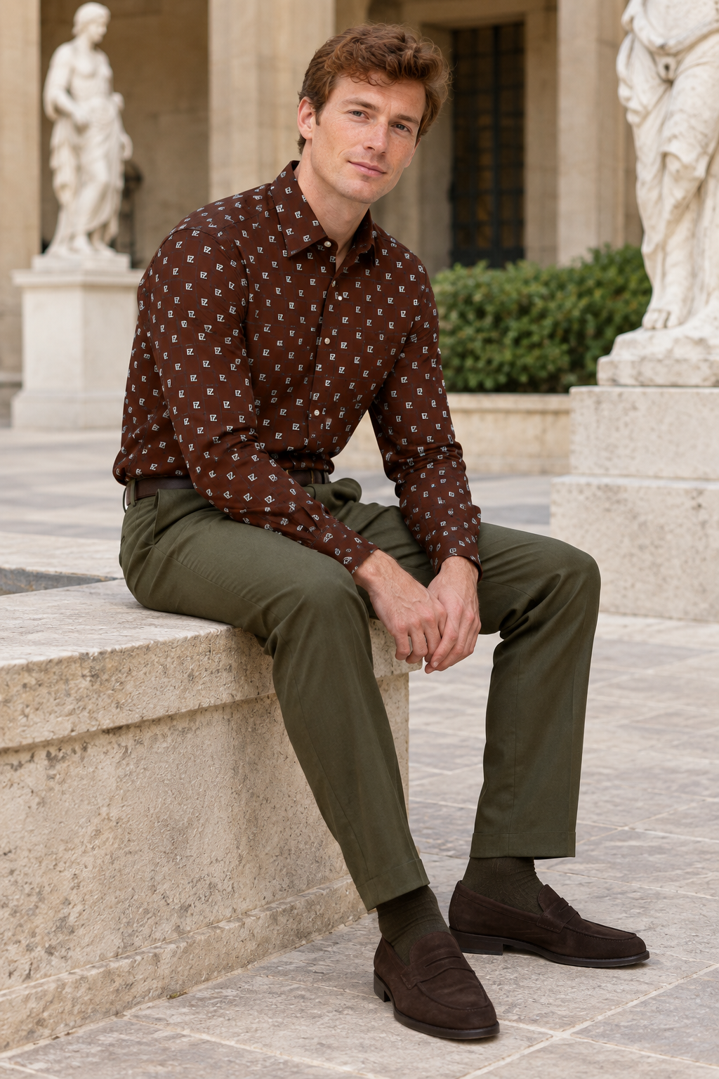 Sitting on a low ledge