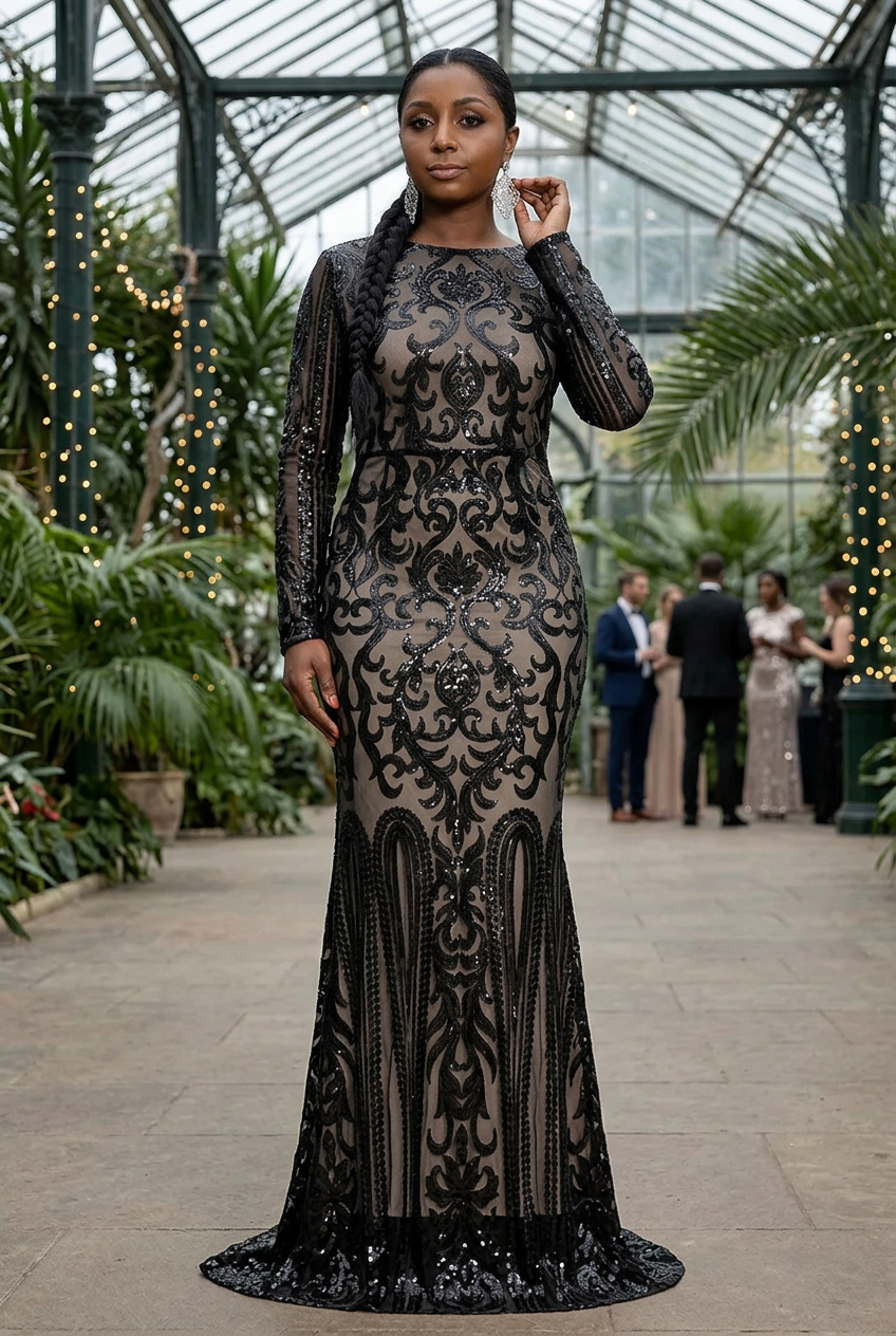 South Asian model adjusting an earring in a glasshouse gala venue