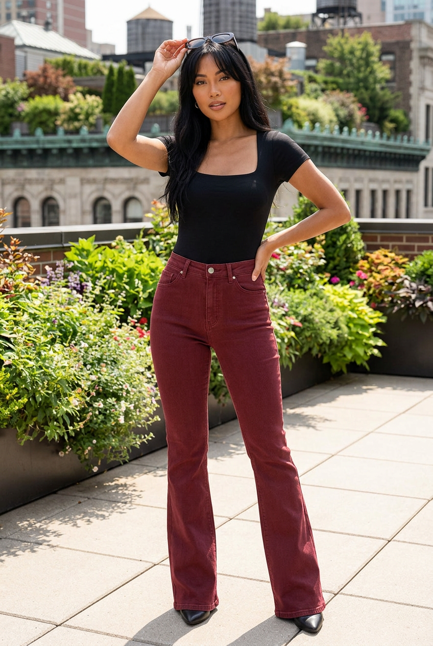 Southeast Asian model lifting her sunglasses on a rooftop terrace