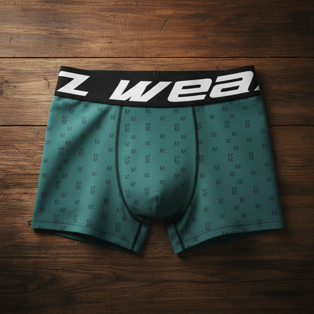 Teal FZwear - dark wood flat lay