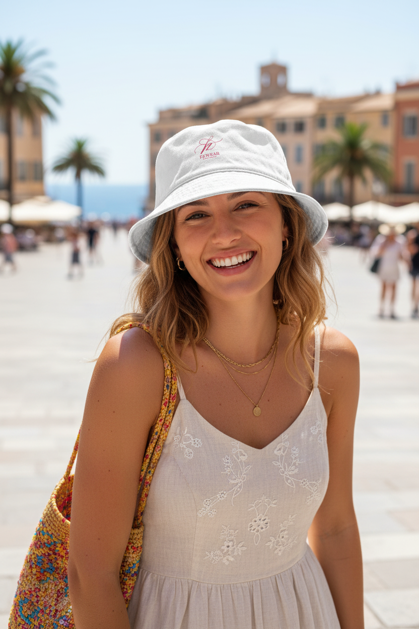 White bucket hat - woman lifestyle