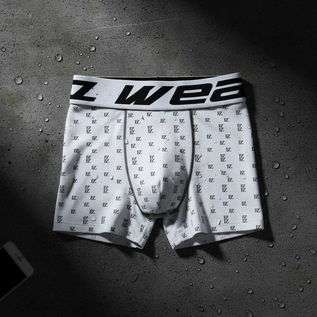 White FZwear - dark concrete flat lay