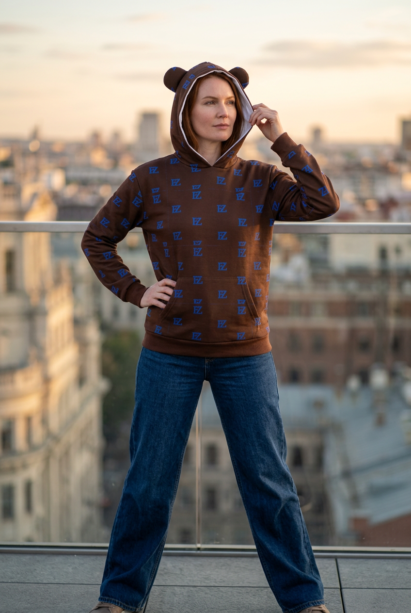 White model on a rooftop terrace