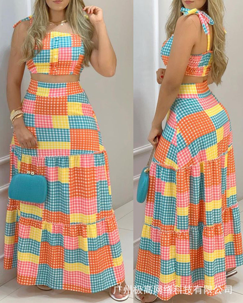 fz women's plaid skirt two-piece dress