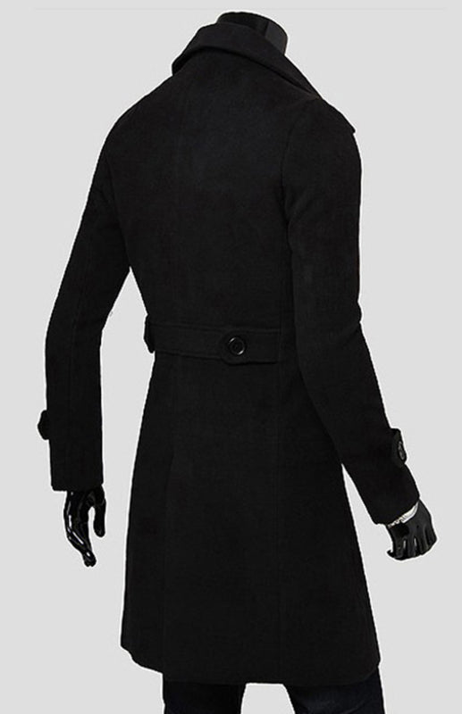 men's double breasted lengthened simple wool coat