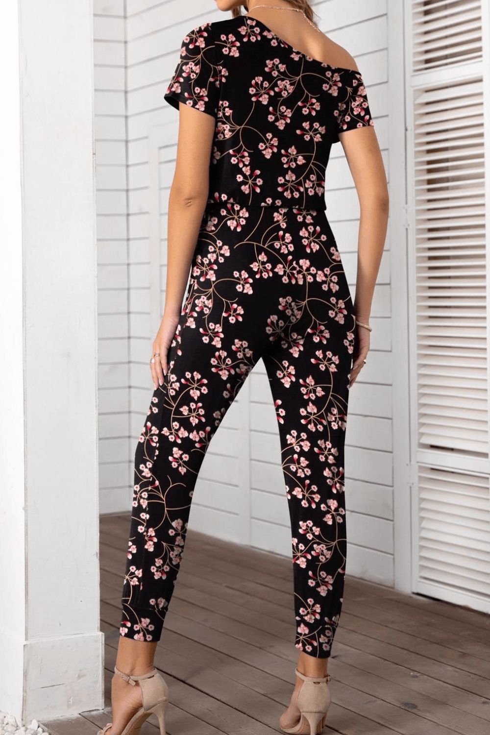 asymmetrical neck short sleeve jumpsuit