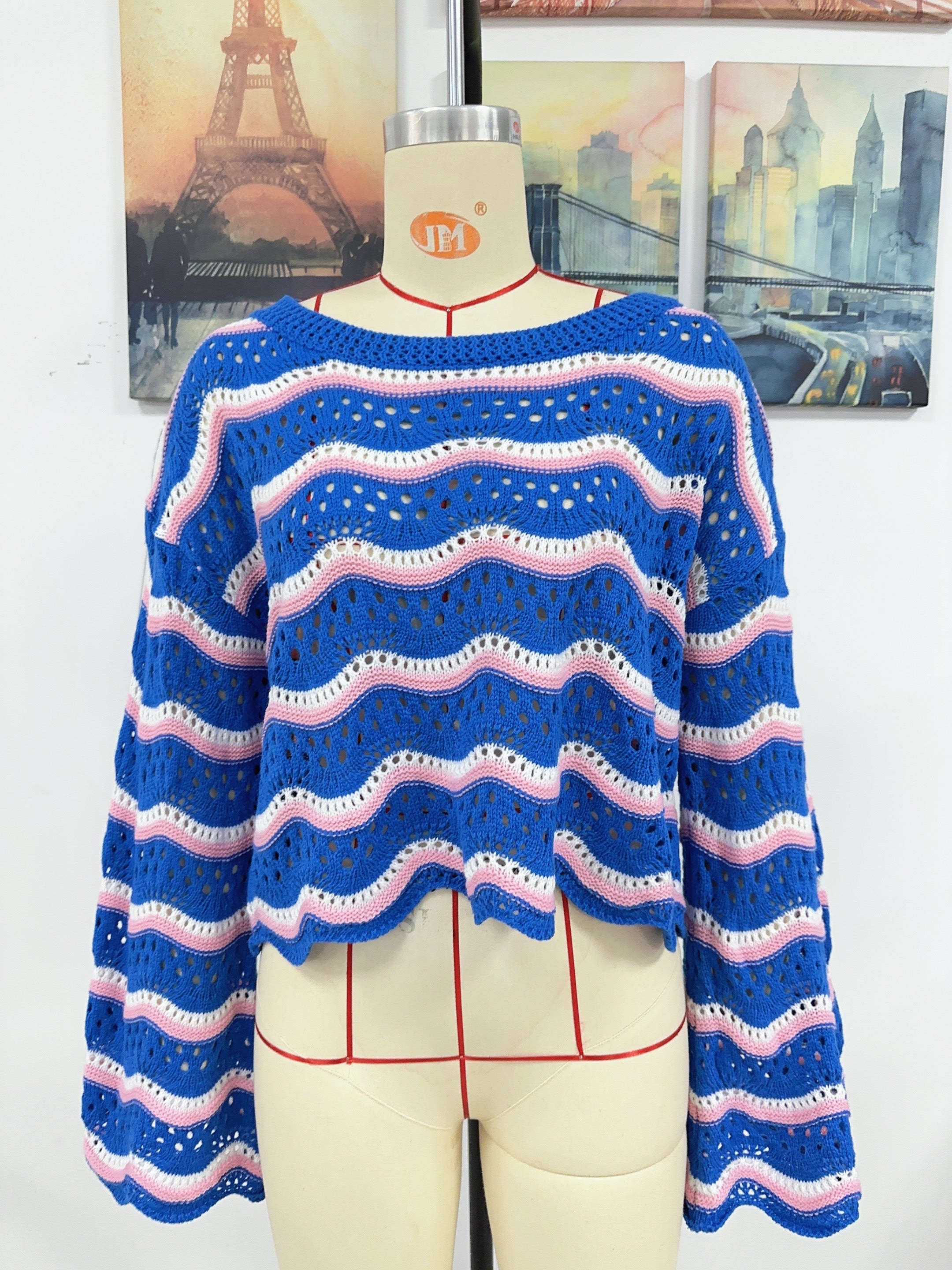 autumn winter women clothing long sleeve round neck knitted striped sweater women