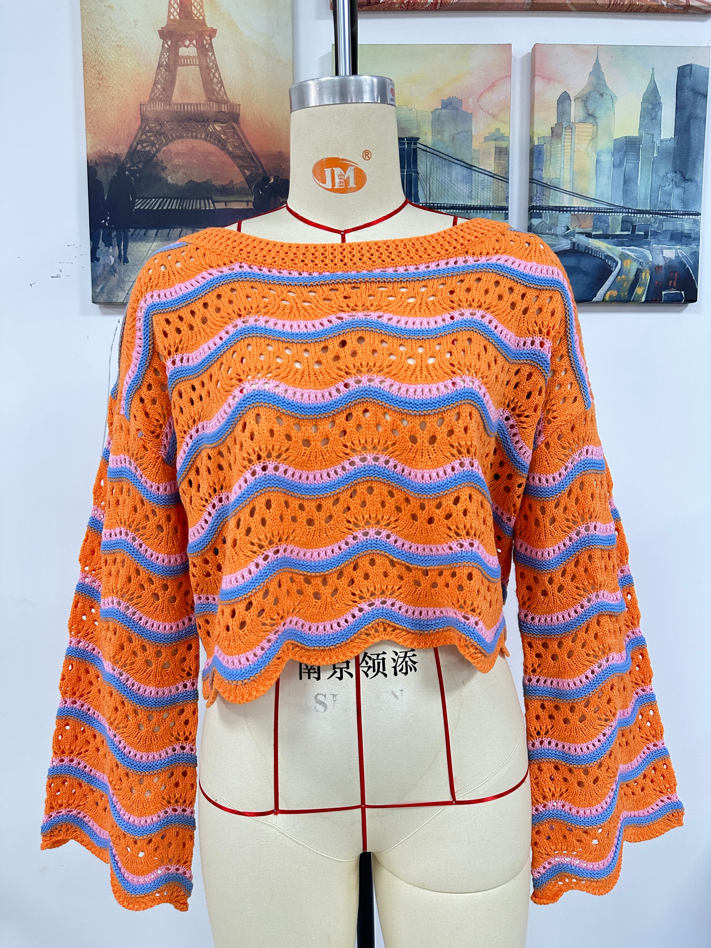 autumn winter women clothing long sleeve round neck knitted striped sweater women