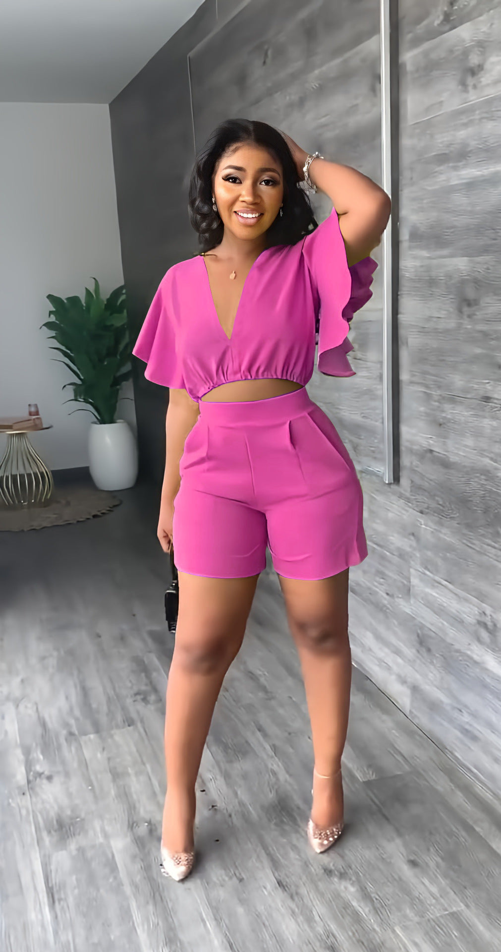 FZ Women's Ruffled Casual Two Piece Short Suit - FZwear