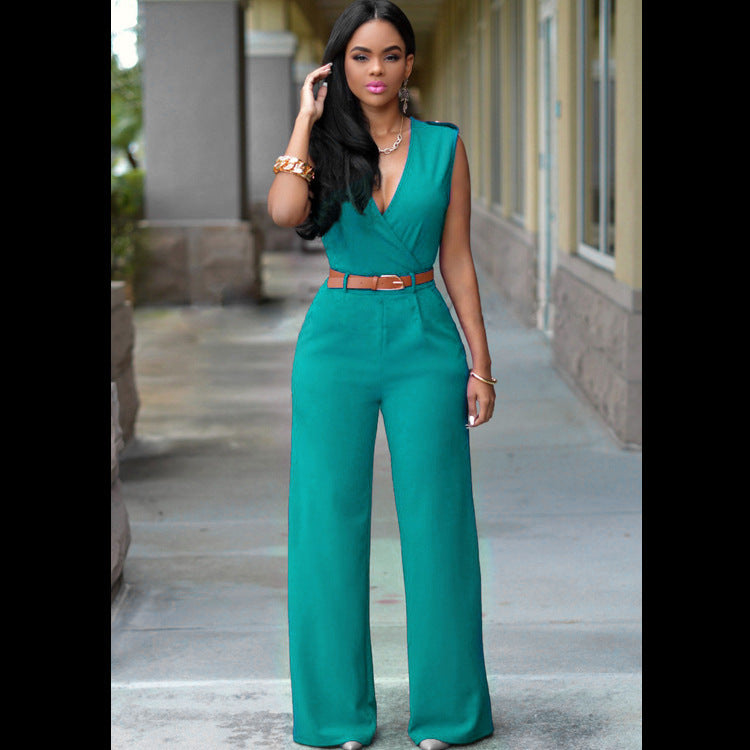 FZ Women High Waist Wide Leg Belted Jumpsuit - FZwear