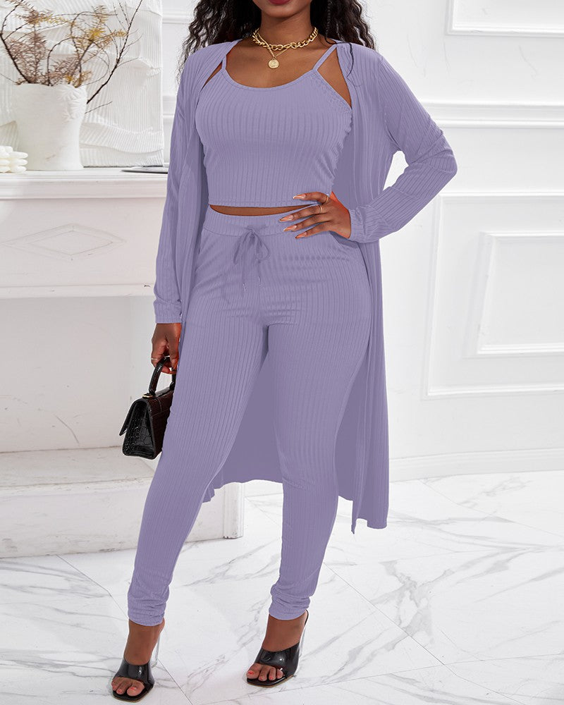 FZ Women's Ribbed Pants Set With Longline Coat - FZwear