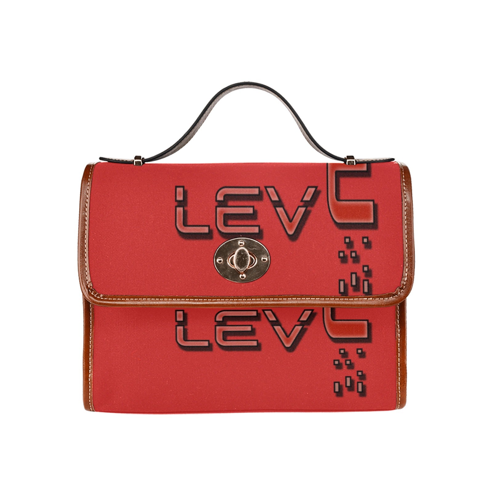 fz red levels handbag one size / fz - levels bag-red all over print waterproof canvas bag(model1641)(brown strap)